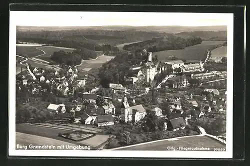 AK Kohren, Fliegeransicht auf den Ort mit Burg Gnandstein, Orig. Fliegeraufnahme