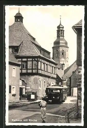 AK Geising (Erzgebirge), Ortspartie mit Rathaus und Kirche