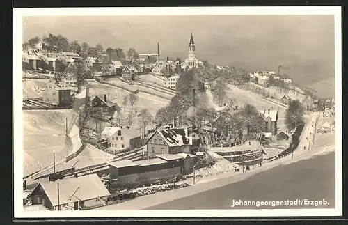 AK Johanngeorgenstadt i. Erzgeb., Blick über den Ort mit Kirche