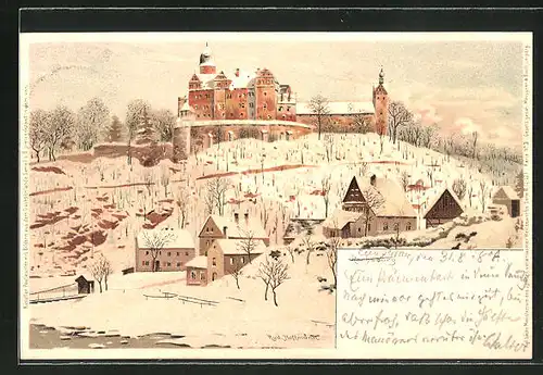 Künstler-AK Meissner & Buch (M&B) Nr. 3: Rochsburg, Ort und Schloss im Winter