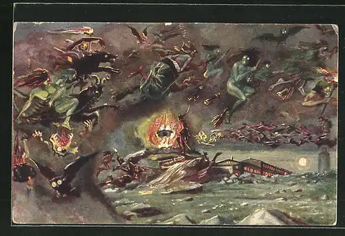 Künstler-AK Brocken, Hexentanz zur Walpurgisnacht