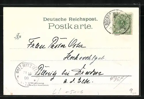 Lithographie Bad Eilsen, Frau am Spinnrad in Tracht von Schaumburg-Lippe