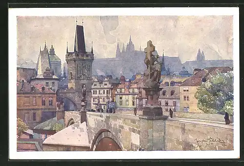 Künstler-AK Jaroslav Setelik: Prag, Karlsbrücke und Mala Strana
