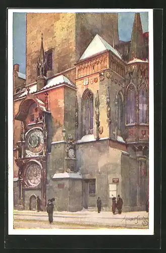 Künstler-AK Jaroslav Setelik: Praha / Prag, Narozi staromestske radnice s orlojem