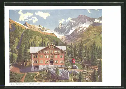 AK Lötschental, Hotel Fafleralp mit Gebirge im Hintergrund