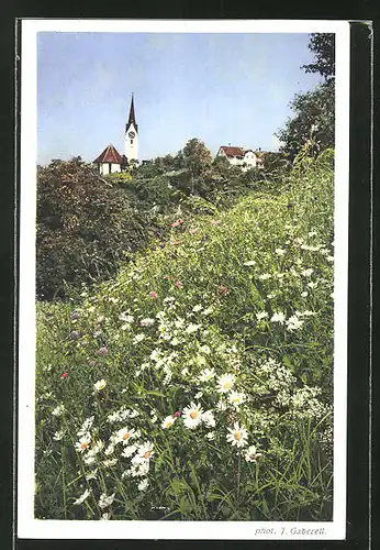 AK Herrliberg, Kirche mit Blumenwiese