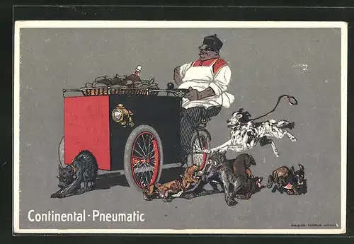 AK Continental-Pneumatic, Lastenfahrrad, Dreirad, Hunde, Reklame