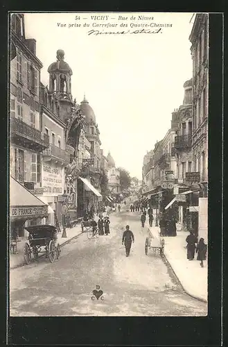 AK Vichy, Rue de Nimes, Vue prise des Quatre-Chemins