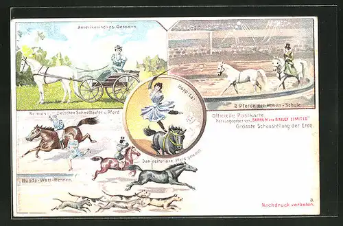 Lithographie Zirkus Barnum and Bailey Limited, Rennen zwischen Schnellläufer und Pferd