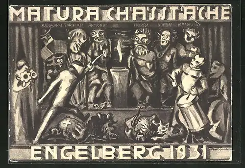 Künstler-AK Engelberg, Absolvia Matura Chasstache 1931