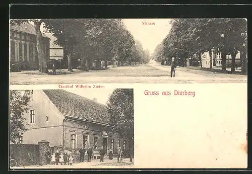 AK Dierberg, Gasthof Wilhelm Zieten, Strassenpartie mit einem Spaziergänger