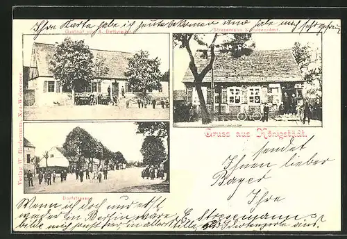AK Königstädt, Gasthof von A. Dettweiher, Stresemann Schulzen-Amt, Partie in der Dorfstrasse