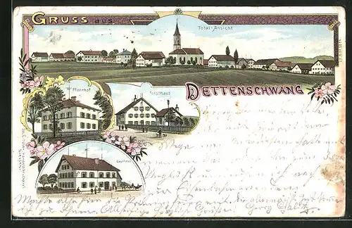 Lithographie Dettenschwang, Gasthaus, Pfarrhof, Forsthaus