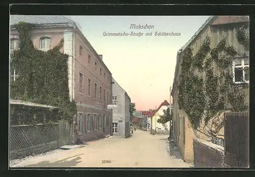 AK Mutzschen, Grimmaische Strasse mit Schützenhaus