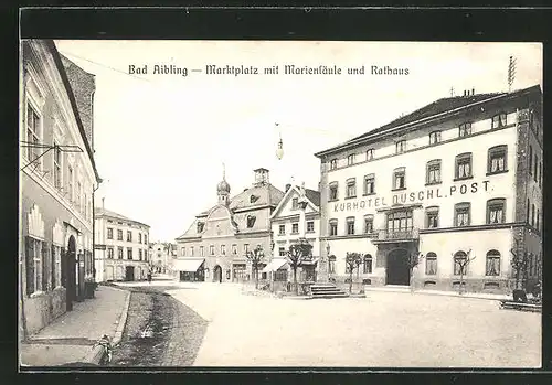 AK Bad Aibling, Marktplatz mit Kurhotel Duschl Post, Mariensäule und Rathaus