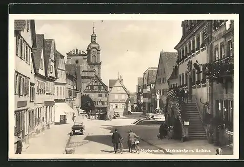 AK Neckarsulm, Marktstrasse mit Rathaus