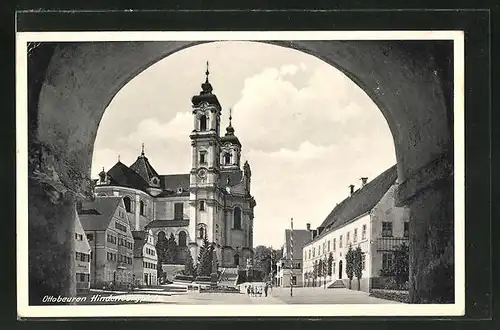 AK Ottobeuren, Tordurchblick mit Strasse am Hindenburgplatz