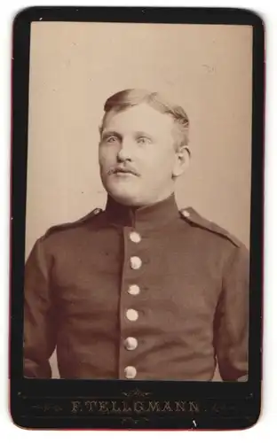 Fotografie F. Tellgmann, Eschwege, charmanter junger Soldat mit blondem Haar und Schnauzer in Uniform