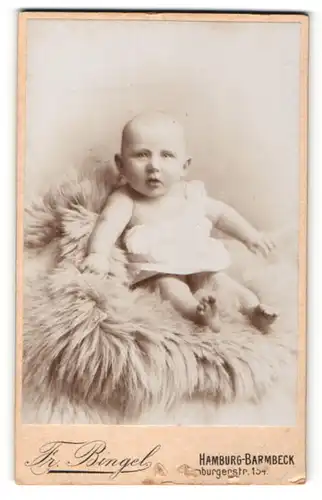 Fotografie Fr. Bingel, Hamburg, Kleinkind auf Fell sitzend