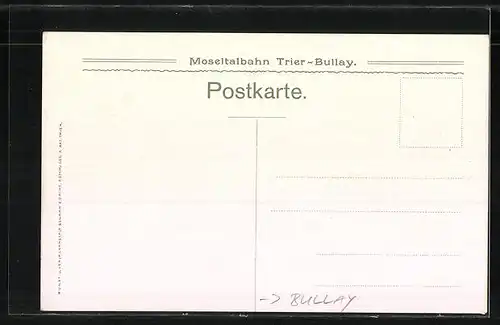 AK Bullay, Ortsansicht mit Strecke der Moseltalbahn nach Trier