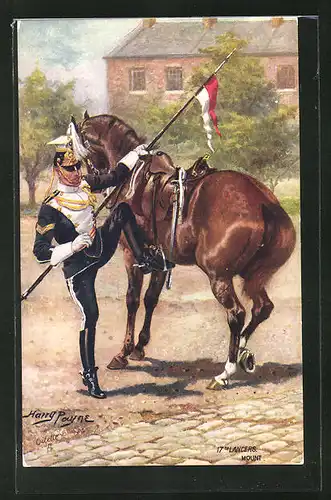 Künstler-AK Harry Payne: Soldat beim Besteigen eines Pferdes