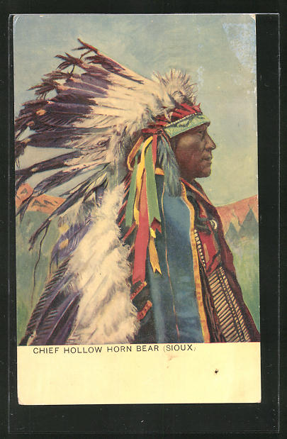 Ak Chief Hollow Horn Bear Sioux Indianer Nr Oldthing Ansichtskarten Trachten Volkstypen Indianer Indios