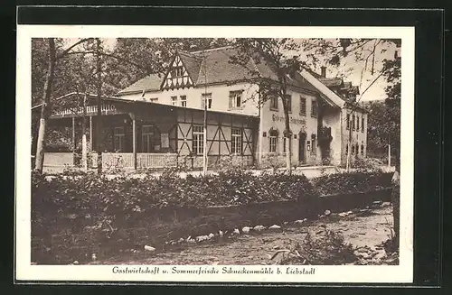 AK Liebstadt, Am Gasthaus Schneckenmühle mit Bachpartie