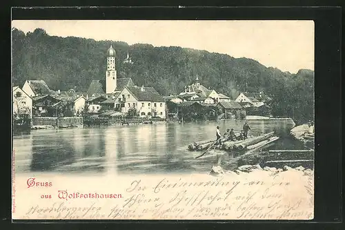 AK Wolfratshausen, Teilansicht mit Kirche, Flösserei