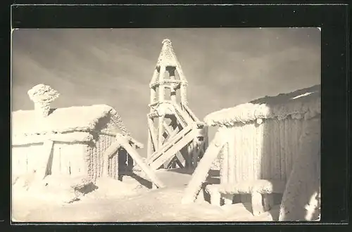 Foto-AK Inselsberg, Spielplatz in Schnee- und Eisverwehung