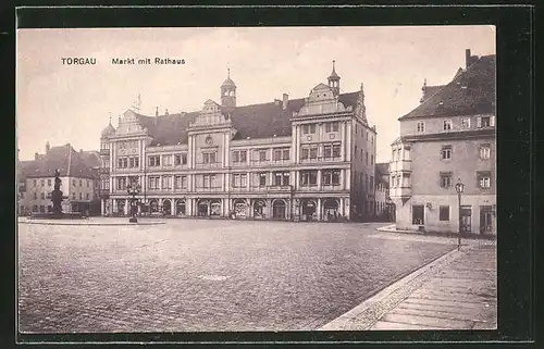 AK Torgau, Markt mit Rathaus