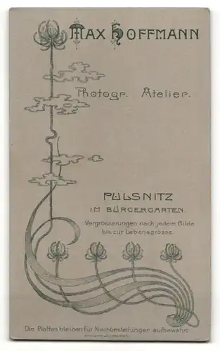 Fotografie Max Hoffmann, Pulsnitz, Bürgerliche in gestreifter Bluse mit Blumen