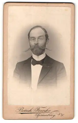 Fotografie Bernhard Franke, Spremberg, Mann mit Brille und auffälligem Schnurrbart