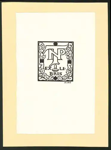 Exlibris Initialien TNP, Laub und Ornamente