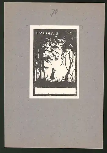 Exlibris blanko, Silhouette Mädchen spaziert durch einen Wald