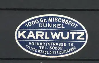 Reklamemarke Mischbrot von Karl Wutz. Volkartstrasse 16