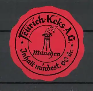 Reklamemarke Feurich-Keks-A.G. in München, Firmenlogo mit Flamme