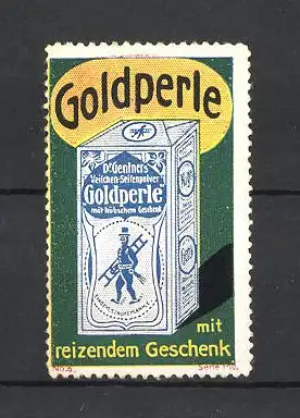 Reklamemarke Dr. Gentner's Veilchen-Seifenpulver "Goldperle", Schachtel mit Schornsteinfeger