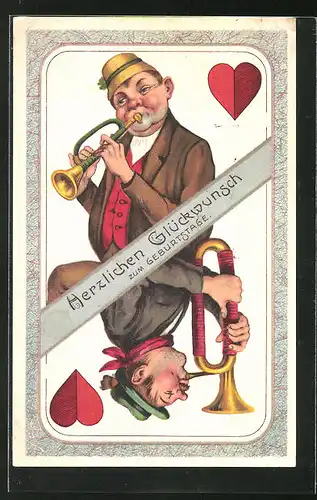 AK Trompeter auf einer Herz-Karte, Kartenspiel