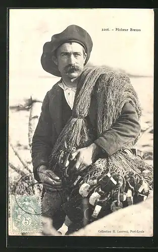 AK Bretonischer Fischer mit seiner Ausrüstung