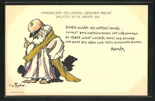Künstler-AK Max Rabes: schlafender göttlicher Homer, Ballfest 1904 der Ahnengalerie