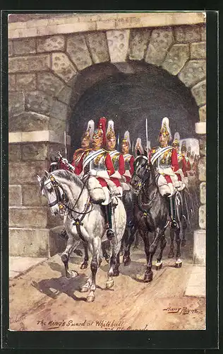 Künstler-AK Harry Payne: The Kings Guard at Whitehall, Soldaten