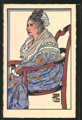 Künstler-AK Geo-Fourrier: Arlesienne portant le costume des Aieules (1850)