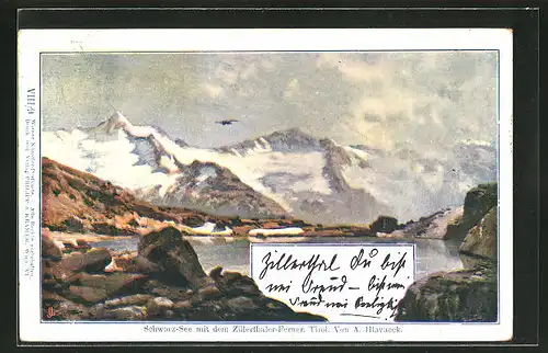 Künstler-AK Anton Hlavacek: Schwarz-See mit den Zillertaler Alpen, Tirol