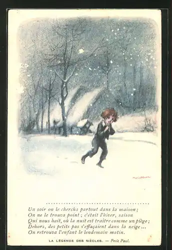 Künstler-AK Francisque Poulbot: La Legende des Siecles, Junge in der Winternacht