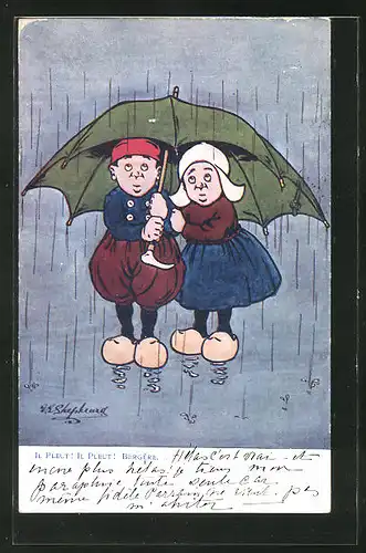 Künstler-AK George Edward Shepheard: Il Pleut, Mann und Frau unterm Regenschirm