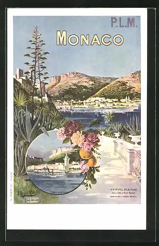 Künstler-AK Monaco, Panorama, Reklame Tourismus