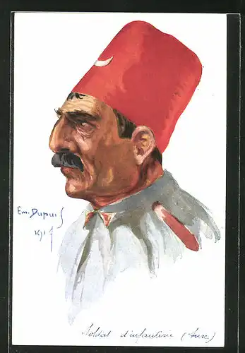 Künstler-AK Em. Dupuis: Leurs Caboches, Soldat d'infanterie turc, türkischer Soldat 1914