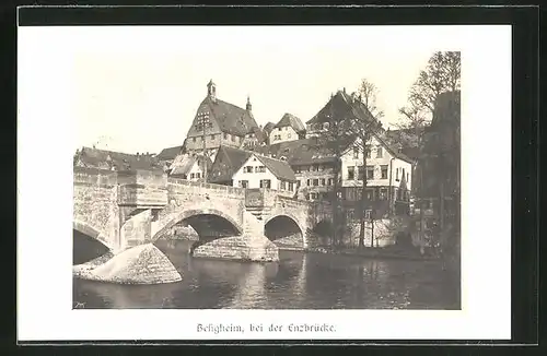 AK Besigheim, Ortspartie mit blick auf den Fluss und Enzbrücke