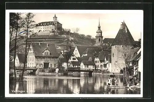 AK Vaihingen / Enz, Ortsansicht mit Blick zum Schloss