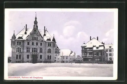 AK Trossingen, Rathaus mit Umgebung im Winter